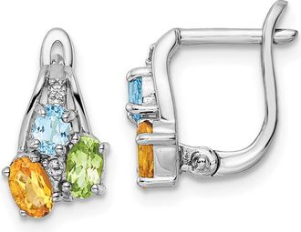 Diamond2Deal Sterling Silver RH-plated 1.50 Ct Multi Gemstone Hinged Hoop Earrings