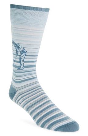 Bugatchi Stripe Golf Print Mercerized Cotton Blend Dress Socks in Air Blue at Nordstrom