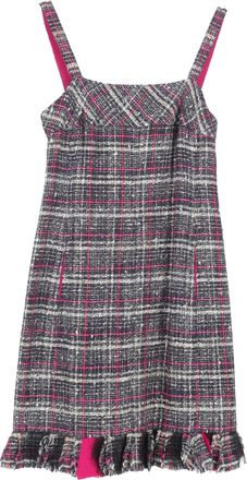 Chanel Pre-owned Womens Plaid Tweed Ruffle Hem Mini Dress in Grey and Pink Cotton - Size Small