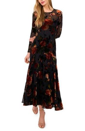 Ted Baker Floral Velvet Burnout Long Sleeve Dress in Rich Black at Nordstrom Rack, Size 4