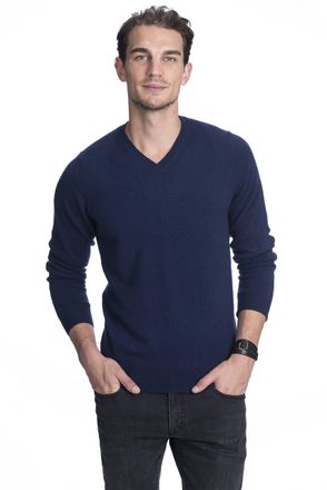 State Cashmere Mens 100% Pure Cashmere Jumper Long Sleeve Pullover V Neck Sweater-M-Navy