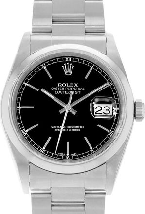Rolex Pre-owned Rolex Datejust 36 Automatic Chronometer Black Dial Mens Watch 16200 BKSO