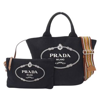 Prada Black Canvas Handbag Shoulder Bag Tote Bag (Pre-Owned)