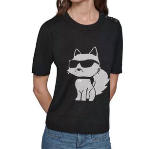 Karl Lagerfeld Choupette Button-Shoulder Top In Black