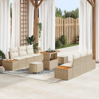 vidaXL Vidaxl - Conjunto De Sof&aacute; De Jard&iacute;n Con Coj&iacute;n 9 Pcs Beige Polirat&aacute;n