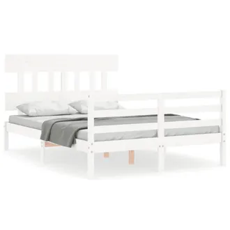 Berkfield Home Bed Frame with Headboard White Small Double Solid Wood
