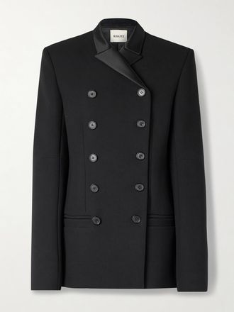 Khaite Blazer Doppiopetto In Cr&ecirc;pe Con Finiture In Raso Sabel - Nero