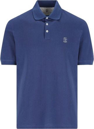 Brunello Cucinelli Blue Embroidered Logo Polo