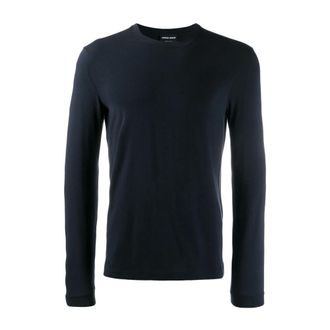Giorgio Armani Long Sleeve Tops, male, Blue, Size: 3XL Cotton T-shirt with logo