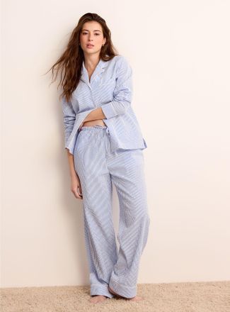 Miiyu Womens Piped striped seersucker pyjama set