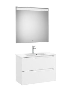 Roca Mueble Lavabo 800mm Aleyda Compacto 2 Cajones + Espejo Blanco Mate