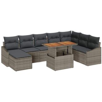 vidaXL Conjunto De Sof&aacute; De Jard&iacute;n 9 Pcs Gris Polirat&aacute;n Vidaxl