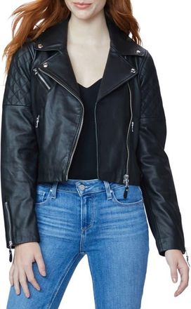 Paige Danisa Crop Leather Jacket in Black at Nordstrom, Size X-Small