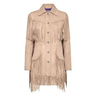 Philipp Plein Jassen, Dames, Beige, M, Leer, Suede Jacket Gothic Plein