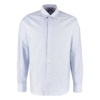 THE (ALPHABET) Casual Shirts, male, Blue, Size: 3XL Striped Cotton Shirt with Rounded Hem