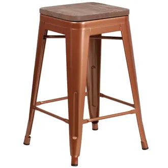 Flash Furniture 24 High Backless Copper Counter Height Stool with Square Wood Seat
