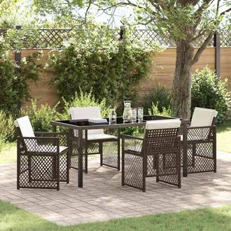 Berkfield Home 5 Piece Garden Dining Set with Cushions Brown Poly Rattan in Black