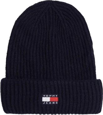 Tommy Hilfiger Geribbelde Gebreide Beanie - Dames - Hoeden - Blauw - ONE Size - Wol - Accessoires