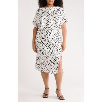 Renee C Polka Dot Short Sleeve Satin Midi Dress in Ivory at Nordstrom Rack, Size 1X