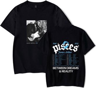 Generic J Arthur The Pisces World Tour 2025 Print T-Shirt Men Women O-Neck Fashionable Short Sleeve (Black,XL)