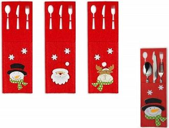Trade Shop Trade Shop - 6pz Portaposate Feltro Natalizie Rosso 15x9cm Babbo Natale Renna Pupazzo Fiocco Rilievo