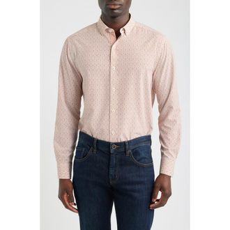 Johnston & Murphy XC+ Football Print Performance Button-Down Shirt in Rust at Nordstrom, Size Xx-Large