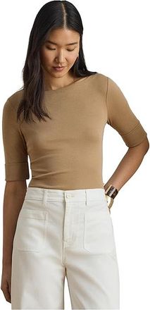 Lauren Ralph Lauren Petite Stretch Cotton Boatneck T-Shirts Womens Clothing Classic Camel : PXS, Cotton/Elastane