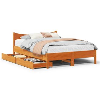 Berkfield Home Bed Frame with Drawers Wax Brown 140x190 cm Solid Wood Pine