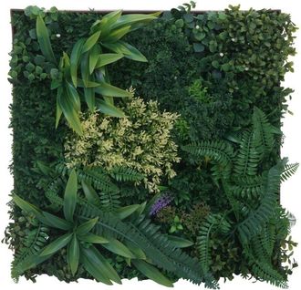 Hhg [NON UTILIZZATO] Quadro vegetale HHG-588, decorazione da parete, piante artificiali verdi, quadro per interni/esterni 50x50 cm