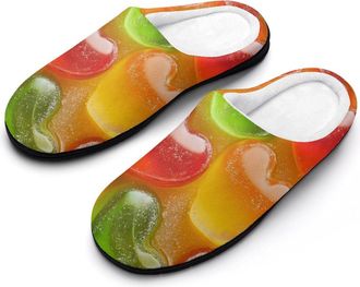 Generic Colorful Gummy Candies Heart Cotton Womens Slip-on Slippers Winter Warm House Shoes with Rubber Sole for Home Office Hotel