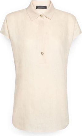 Elena Miro Korte mouw linnen blouse - Dames - Blouses - Beige - XS - Linnen - Overhemden