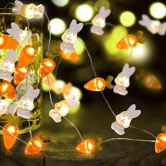 No Brand Guirnalda De Luces Decorativa De Pascua De 3 Metros De Largo, Con 30 Luces Led (con Compartimento Para Pilas), En Forma De Zanahorias Y Conejos, Funci