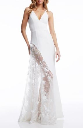 Dress The Population Gianna Lace Panel Crepe EveningGown in Off White at Nordstrom, Size Medium