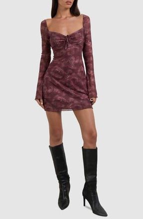 Motel Modena Long Sleeve Minidress in Tnl Paisley Plum at Nordstrom Rack, Size Small