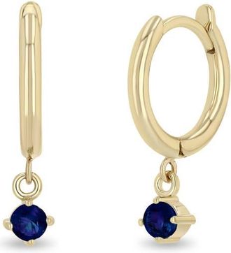 Zo&euml; Chicco Blue Sapphire Drop Huggie Hoop Earrings in Yellow Gold at Nordstrom