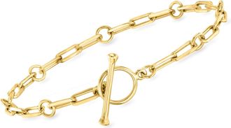 Ross-Simons 18kt Gold Over Sterling Charm-Compatible Paper Clip Link Toggle Bracelet
