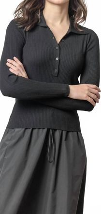 Lilla P Polo Collar Henley Sweater In Black