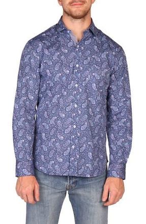 Tailorbyrd Classic Fit Floral Paisley Stretch Cotton Button-Down Shirt in Blue at Nordstrom Rack, Size Small