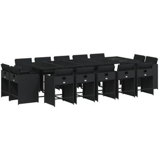 vidaXL Set Comedor De Jard&iacute;n Con Cojines 15 Pzas Rat&aacute;n Sint&eacute;tico Negro Vidaxl