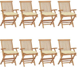 vidaXL Vidaxl - Sillas De Jard&iacute;n 8 Uds Madera Teca Con Cojines Crema Blanco