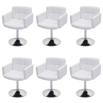 Hhg [nunca Usado] Lote De 6 Sillas De Comedor Orlando, Silla De Cocina Silla Giratoria, Imitaci&oacute;n De Cuero Cromado Mvg-certificado, Blanco