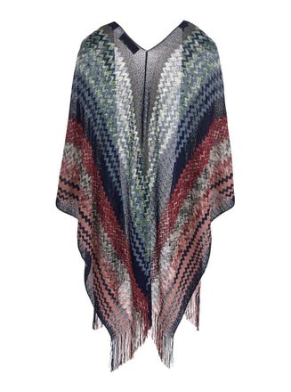 Missoni Chevron-Patterned Viscose Knit Cape - Navy