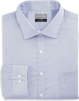 Michael Kors Big & Tall Linked Grid Performance Dress Shirt in Navy at Nordstrom, Size 18.5 - 36