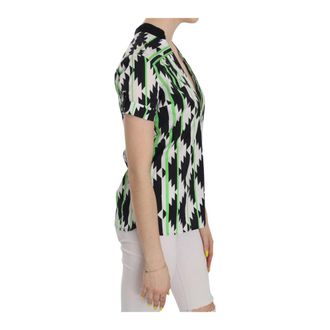 Costume National Polo Shirts, female, Multicolor, Size: XS Geometric Print Short Sleeve V-Neck Top