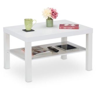 Relaxdays Relaxdays Coffee Table with Shelf, HWD: 45 x 79 x 55 cm, Living Room Storage, MDF, Couch & Sofa, Rectangular, White