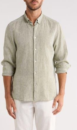 BOSS Liam Linen Dress Shirt in Medium Green at Nordstrom Rack, Size Xx-Large