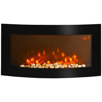 OEM Chimenea El&eacute;ctrica De Pared 1000w/2000w Con Temperatura Ajustable Efecto Llamas Y Mando A Distancia 89,2x13,5x48cm Negro