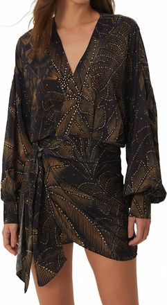 Farm Rio Golden Foliage Mini Dress In Brown/ Black