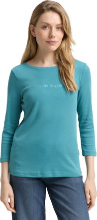 Tom Tailor 3/4-Arm-Shirt TOM TAILOR, Damen, Gr. XXL, tropical teal, Web, Obermaterial: 97% Baumwolle, 3% Elasthan, unifarben, slim fit normal, Rundhals, gerader 