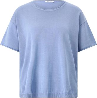 Rosso35 Oversized Shirt van Katoen met Stijlvolle Details - Dames - Ronde hals truien - Blauw - S - Katoen - Truien & Vesten